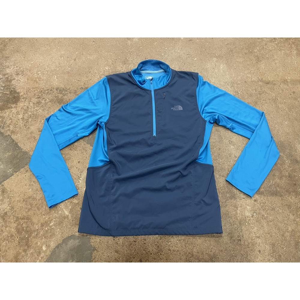 The North Face Shirt Mens Medium Blue 1/4 Zip FlashDry Long Sleeve Hiking Trail
